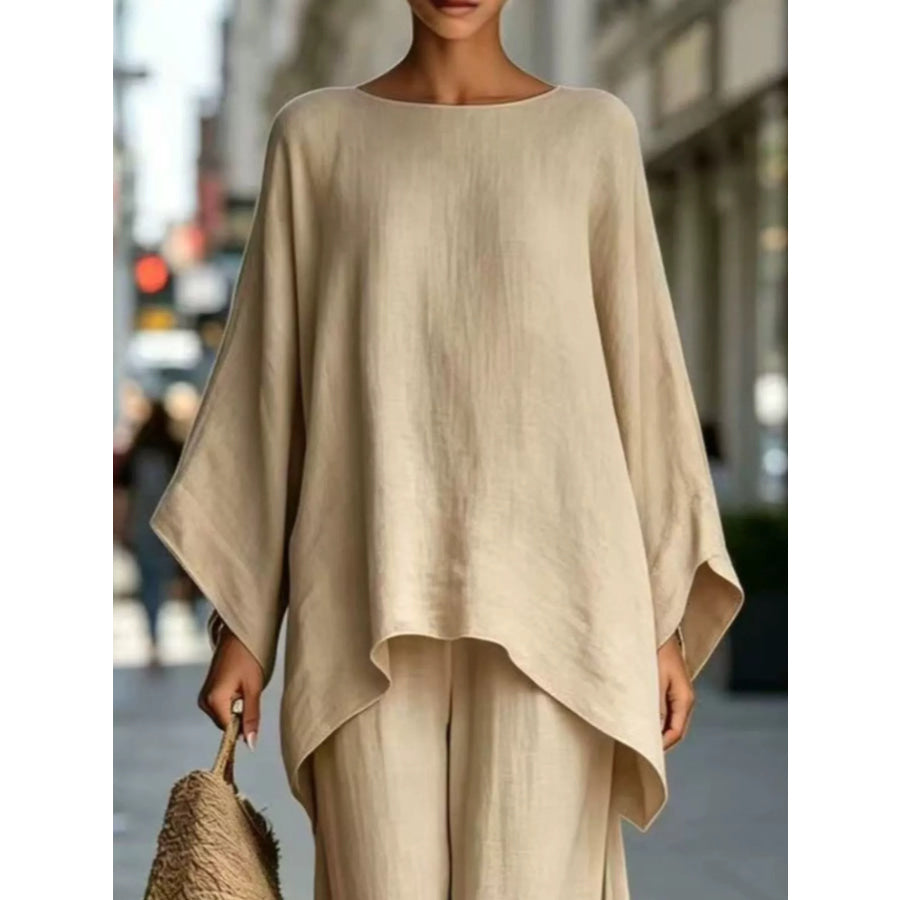 Full Size Batwing Sleeve Top and Wide-Leg Pants Set Plus Apparel Accessories