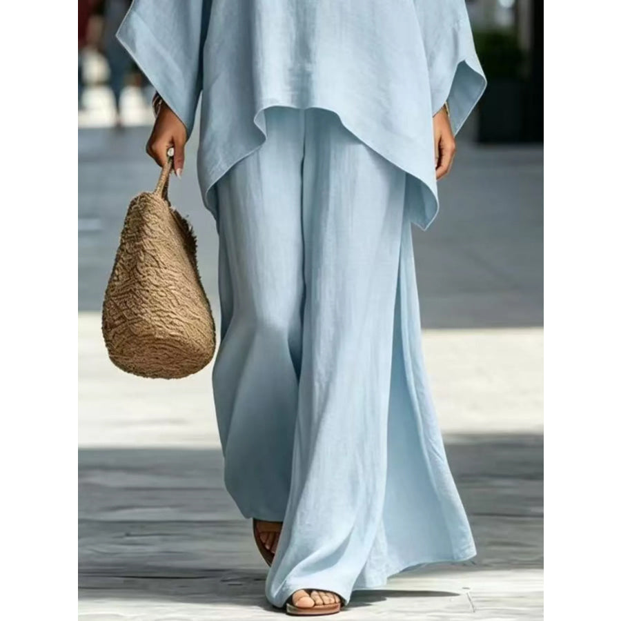 Full Size Batwing Sleeve Top and Wide-Leg Pants Set Plus Apparel Accessories