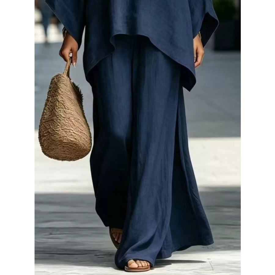 Full Size Batwing Sleeve Top and Wide-Leg Pants Set Plus Apparel Accessories