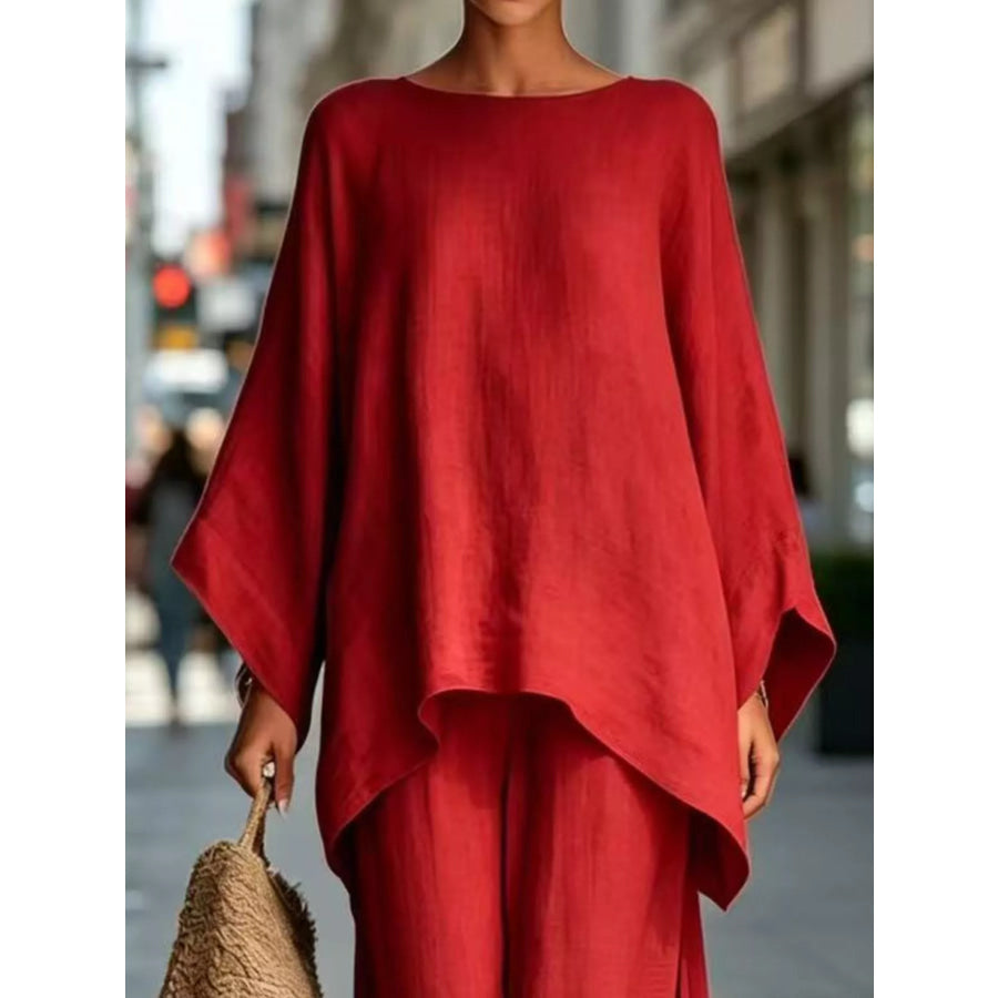 Full Size Batwing Sleeve Top and Wide-Leg Pants Set Plus Apparel Accessories