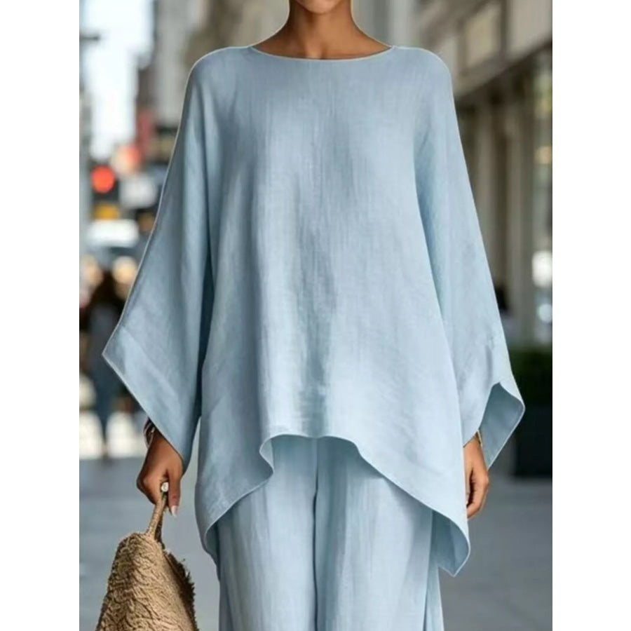 Full Size Batwing Sleeve Top and Wide-Leg Pants Set Plus Apparel Accessories
