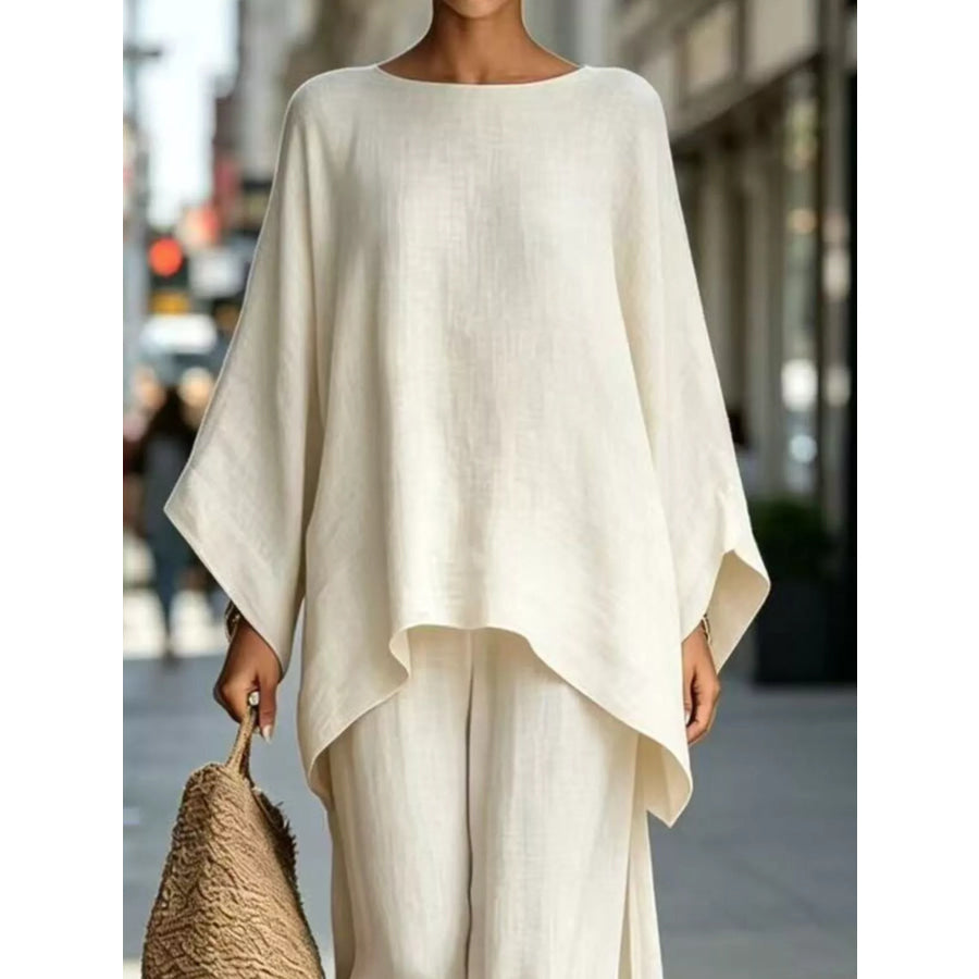 Full Size Batwing Sleeve Top and Wide-Leg Pants Set Plus Apparel Accessories