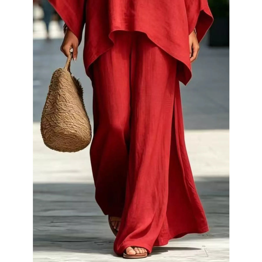 Full Size Batwing Sleeve Top and Wide-Leg Pants Set Plus Apparel Accessories