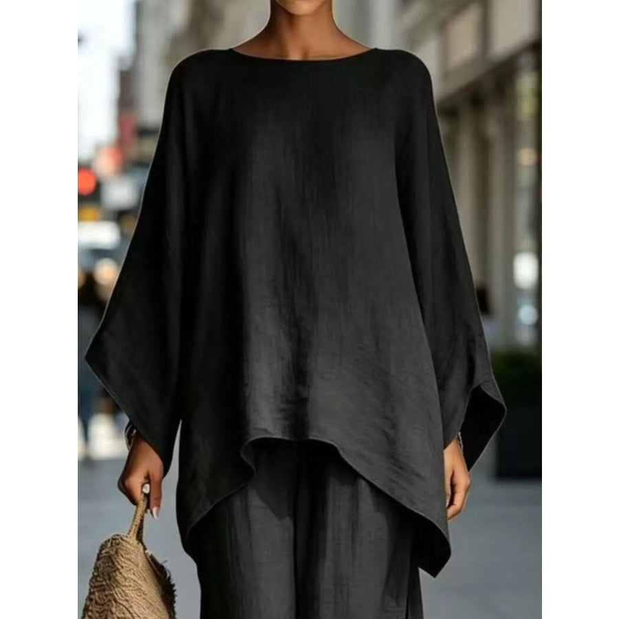 Full Size Batwing Sleeve Top and Wide-Leg Pants Set Plus Apparel Accessories