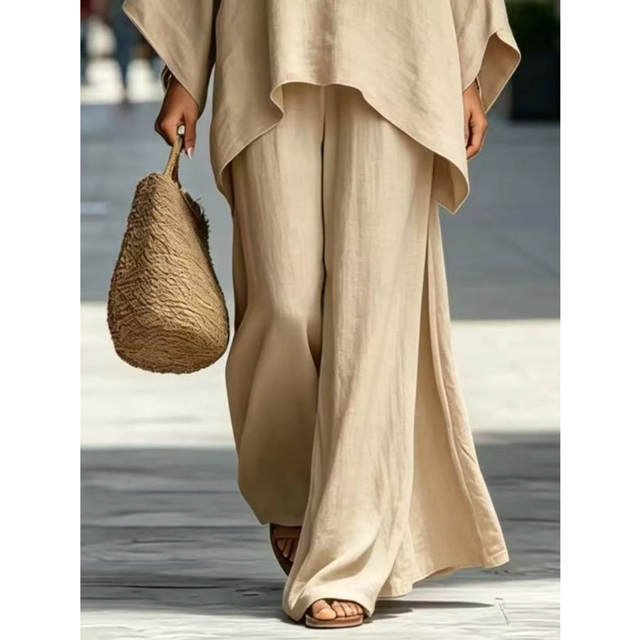 Full Size Batwing Sleeve Top and Wide-Leg Pants Set Plus Apparel Accessories