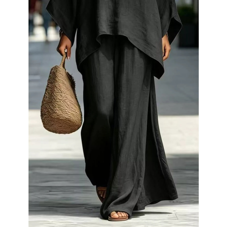 Full Size Batwing Sleeve Top and Wide-Leg Pants Set Plus Apparel Accessories