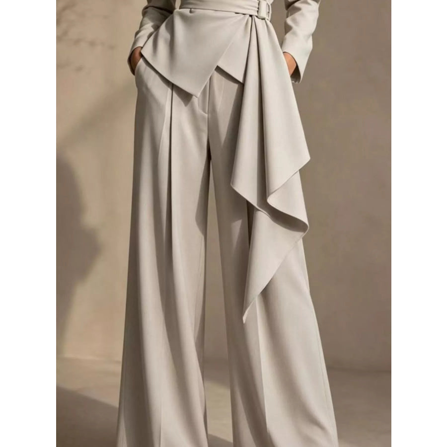 Full Size Belted Blazer and Wide-Leg Pants Set Plus Size Apparel and Accessories