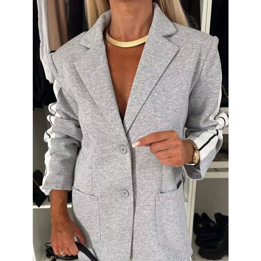 Full Size Blazer and Wide-Leg Trouser Set with Side Stripe Detail Plus Apparel Accessories