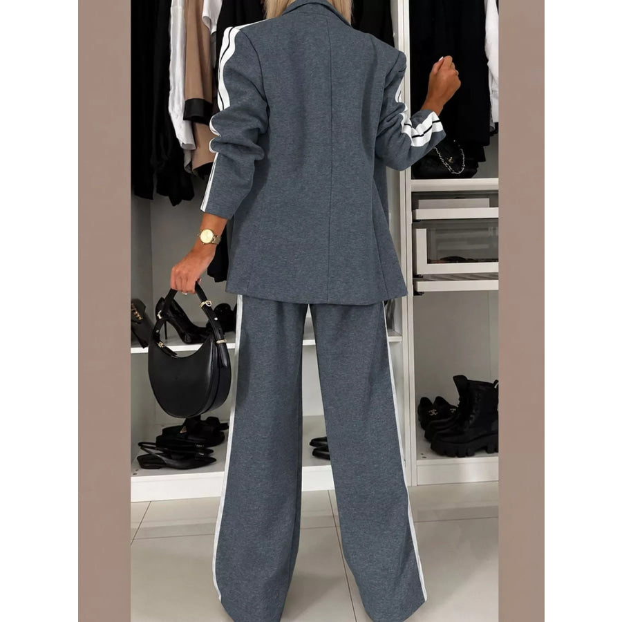 Full Size Blazer and Wide-Leg Trouser Set with Side Stripe Detail Plus Apparel Accessories