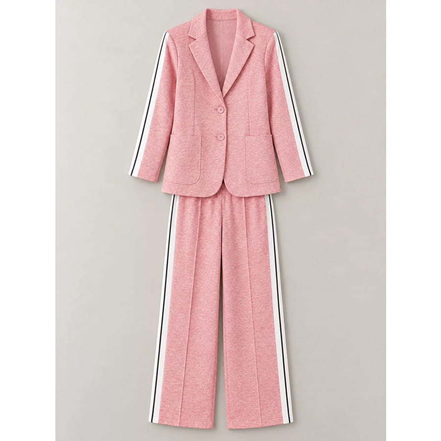 Full Size Blazer and Wide-Leg Trouser Set with Side Stripe Detail Plus Apparel Accessories