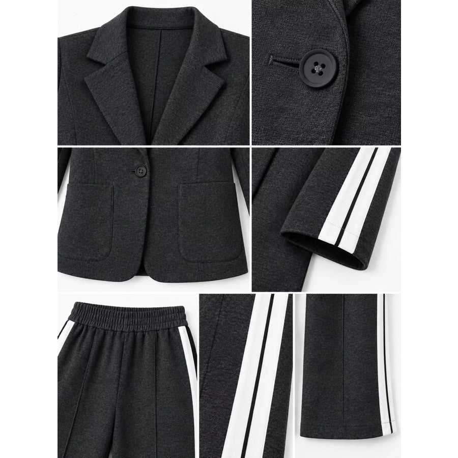 Full Size Blazer and Wide-Leg Trouser Set with Side Stripe Detail Plus Apparel Accessories