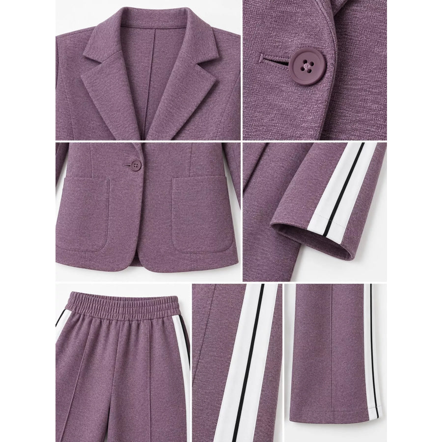 Full Size Blazer and Wide-Leg Trouser Set with Side Stripe Detail Plus Apparel Accessories