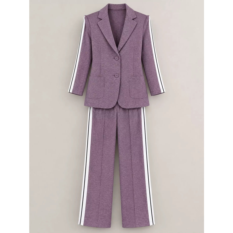 Full Size Blazer and Wide-Leg Trouser Set with Side Stripe Detail Plus Apparel Accessories