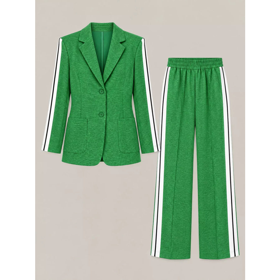 Full Size Blazer and Wide-Leg Trouser Set with Side Stripe Detail Plus Apparel Accessories