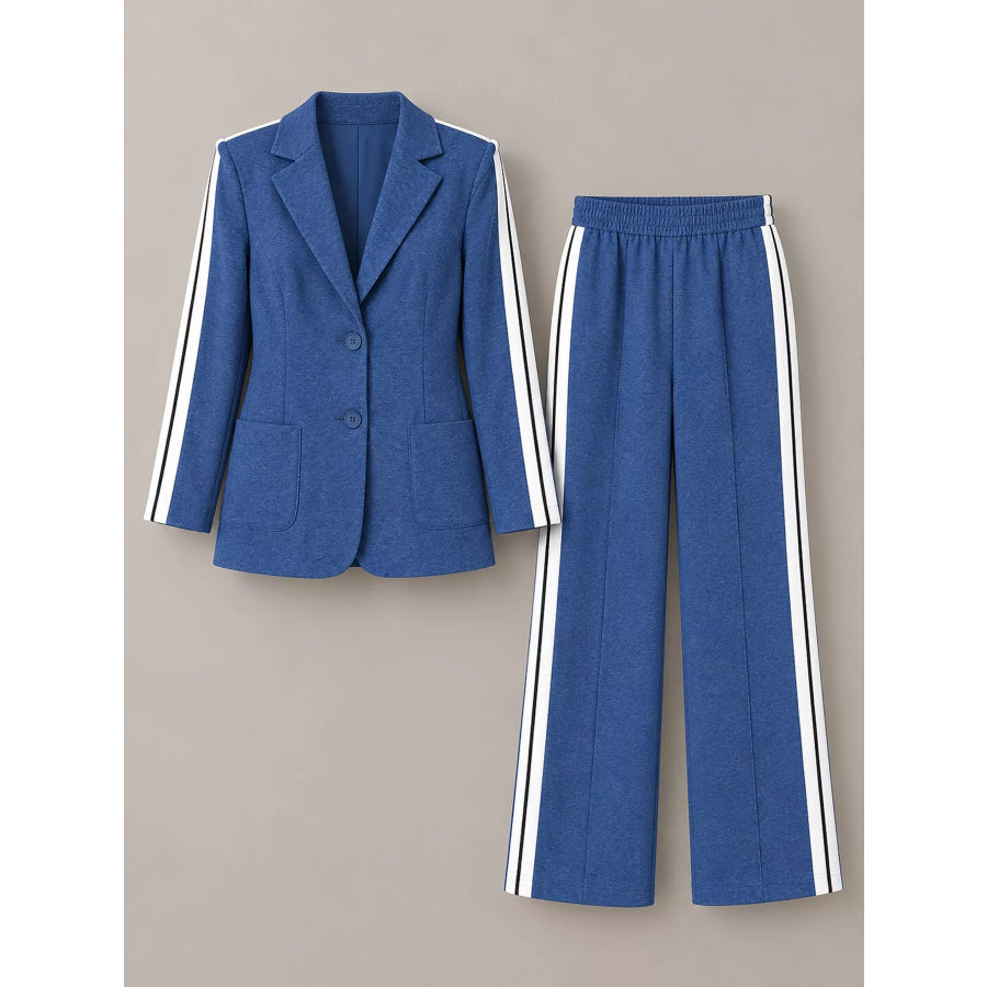 Full Size Blazer and Wide-Leg Trouser Set with Side Stripe Detail Plus Apparel Accessories