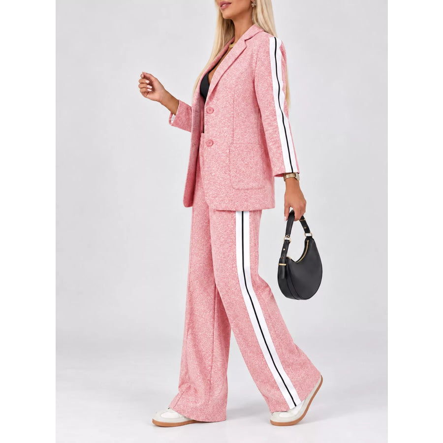 Full Size Blazer and Wide-Leg Trouser Set with Side Stripe Detail Plus Apparel Accessories