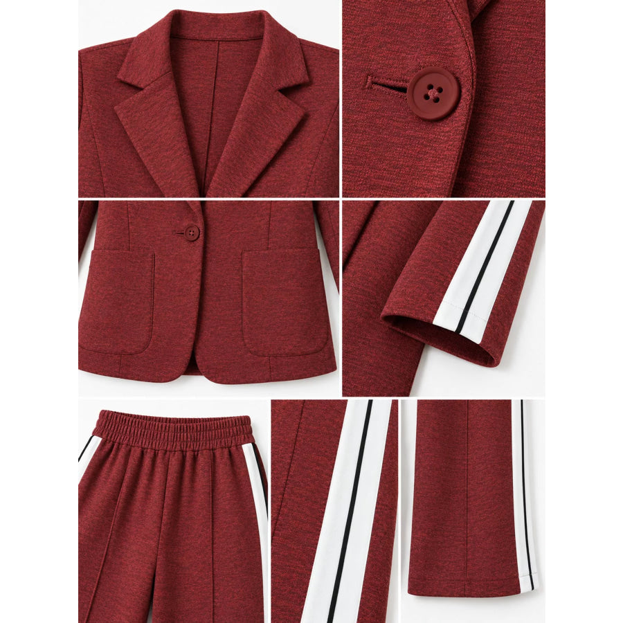 Full Size Blazer and Wide-Leg Trouser Set with Side Stripe Detail Plus Apparel Accessories