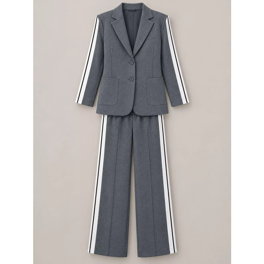 Full Size Blazer and Wide-Leg Trouser Set with Side Stripe Detail Plus Apparel Accessories