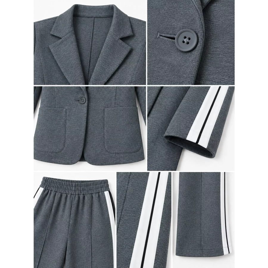 Full Size Blazer and Wide-Leg Trouser Set with Side Stripe Detail Plus Apparel Accessories