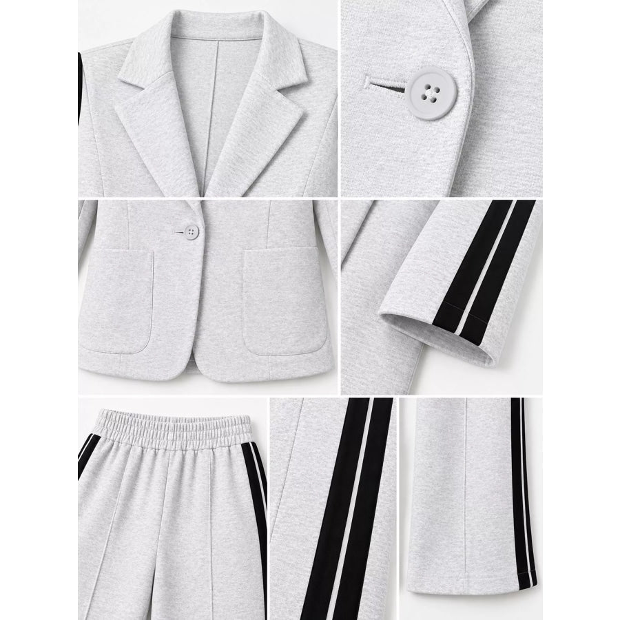 Full Size Blazer and Wide-Leg Trouser Set with Side Stripe Detail Plus Apparel Accessories