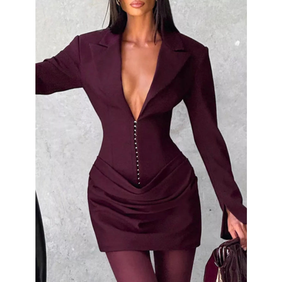 Full Size Blazer-Style Long Sleeve Mini Dress Plus Size Apparel and Accessories