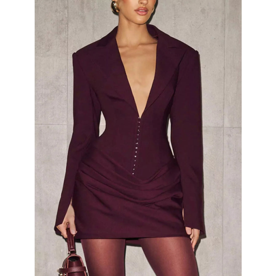 Full Size Blazer-Style Long Sleeve Mini Dress Plus Size Apparel and Accessories
