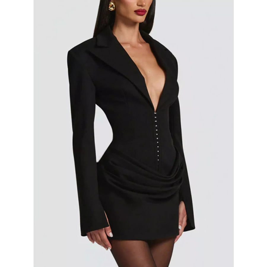 Full Size Blazer-Style Long Sleeve Mini Dress Plus Size Apparel and Accessories