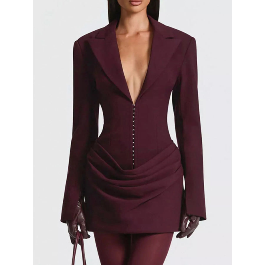 Full Size Blazer-Style Long Sleeve Mini Dress Plus Size Apparel and Accessories