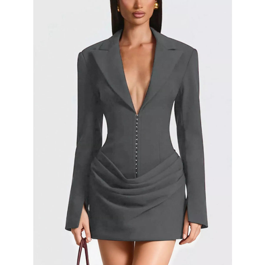 Full Size Blazer-Style Long Sleeve Mini Dress Plus Size Apparel and Accessories