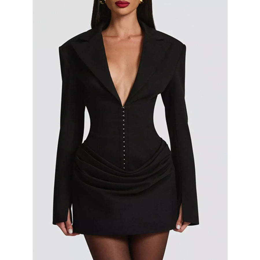 Full Size Blazer-Style Long Sleeve Mini Dress Plus Size Apparel and Accessories