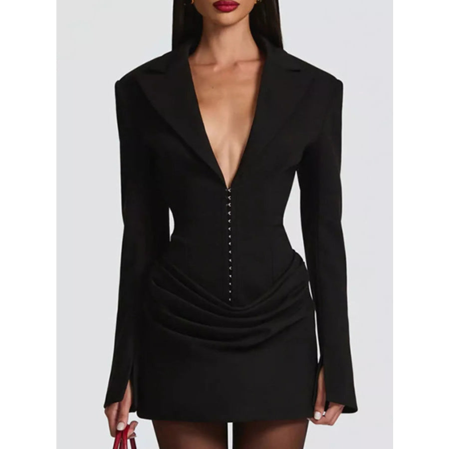 Full Size Blazer-Style Long Sleeve Mini Dress Plus Size Black / S Apparel and Accessories