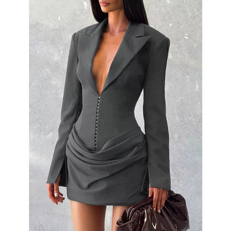 Full Size Blazer-Style Long Sleeve Mini Dress Plus Size Dark Gray / S Apparel and Accessories