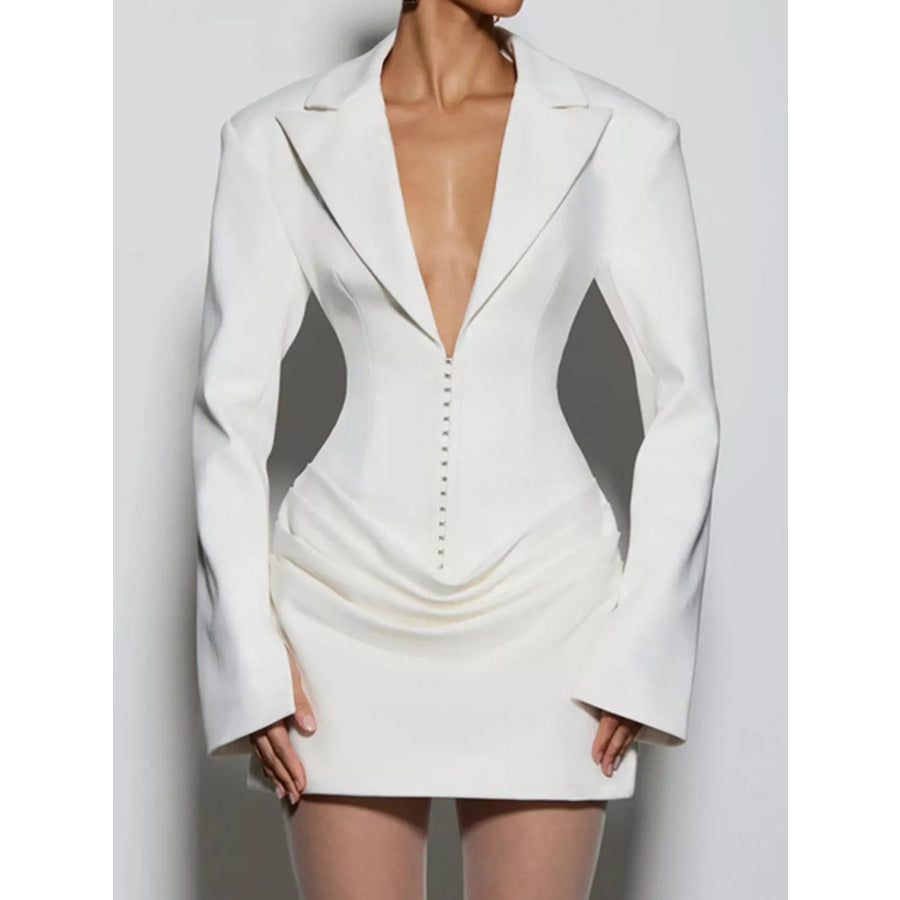 Full Size Blazer-Style Long Sleeve Mini Dress Plus Size White / S Apparel and Accessories