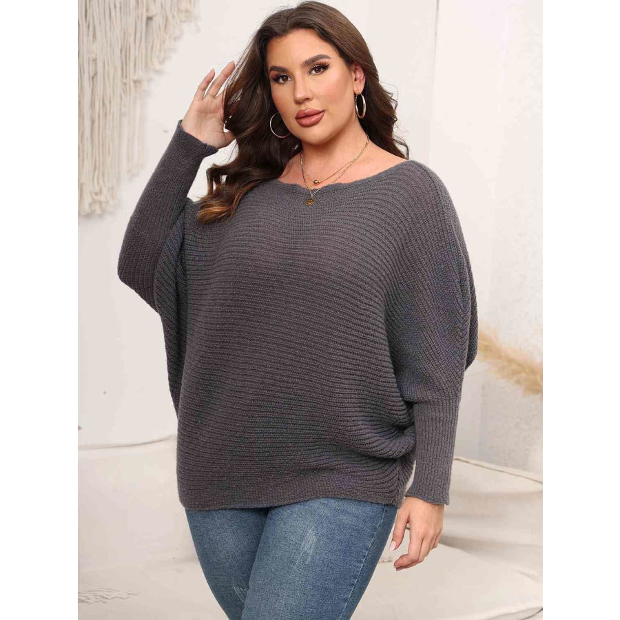 Full Size Boat Neck Batwing Sleeve Sweater