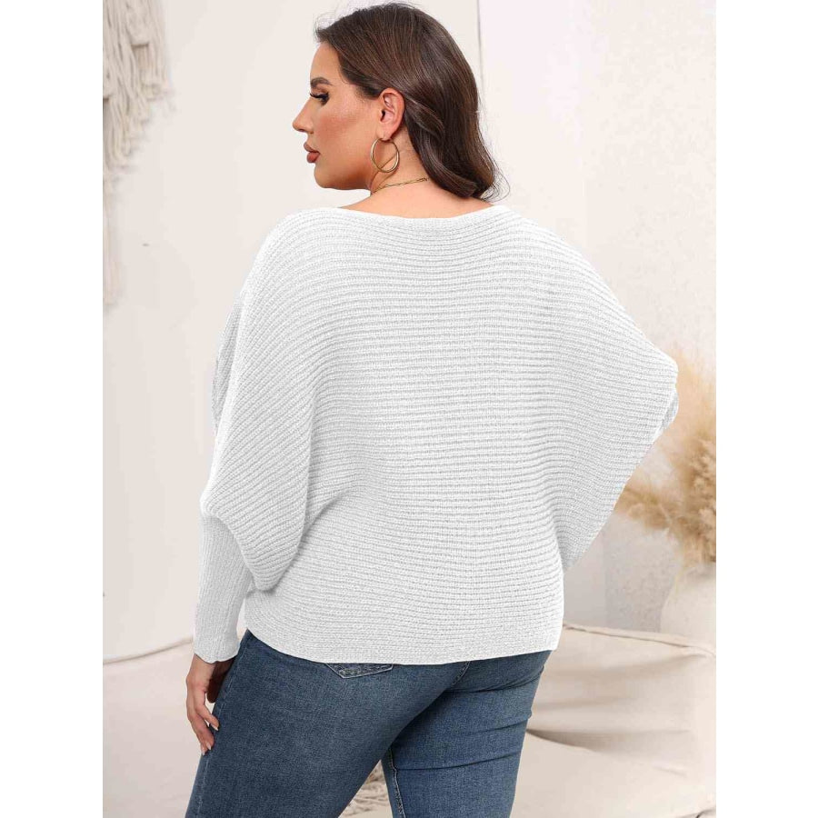 Full Size Boat Neck Batwing Sleeve Sweater