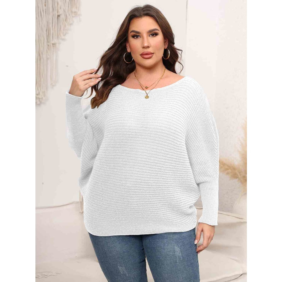 Full Size Boat Neck Batwing Sleeve Sweater