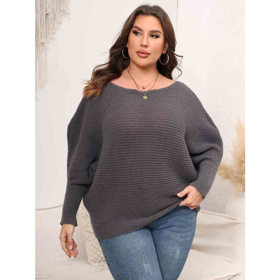 Full Size Boat Neck Batwing Sleeve Sweater