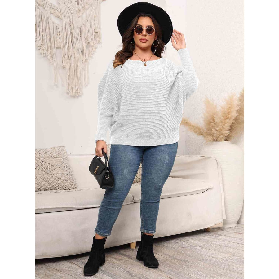 Full Size Boat Neck Batwing Sleeve Sweater