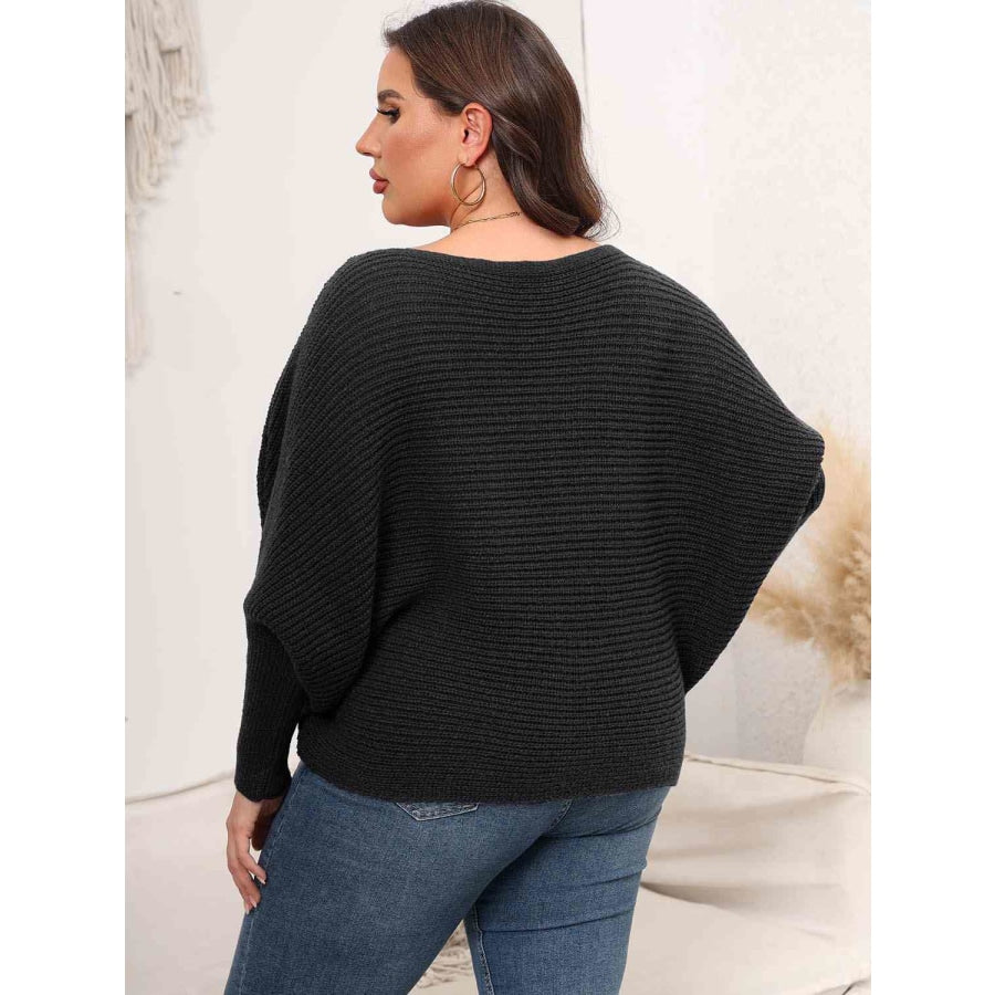 Full Size Boat Neck Batwing Sleeve Sweater