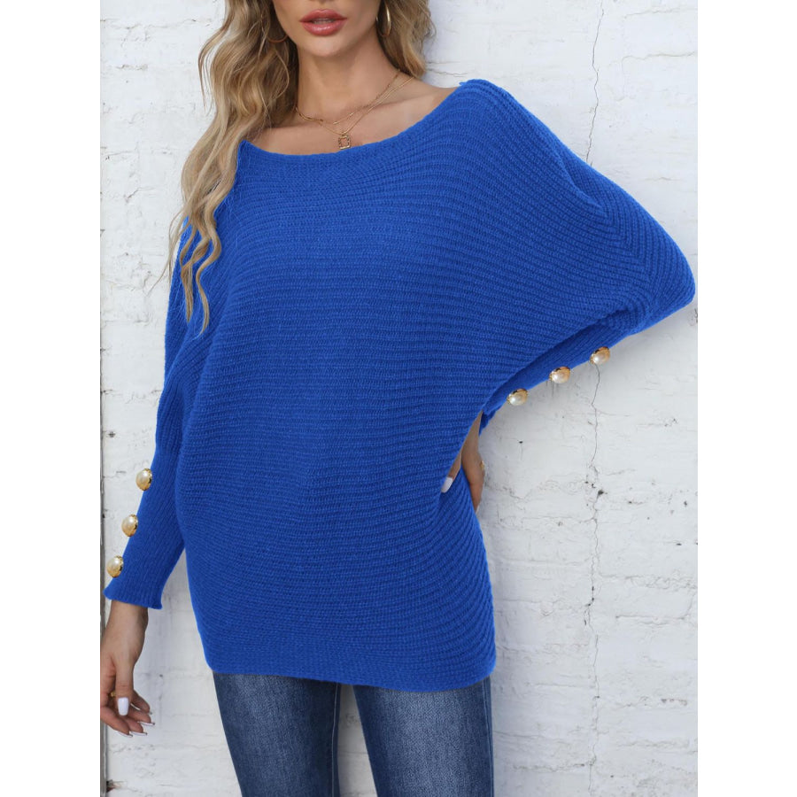 Full Size Boat Neck Long Sleeve Sweater Apparel and Accessories