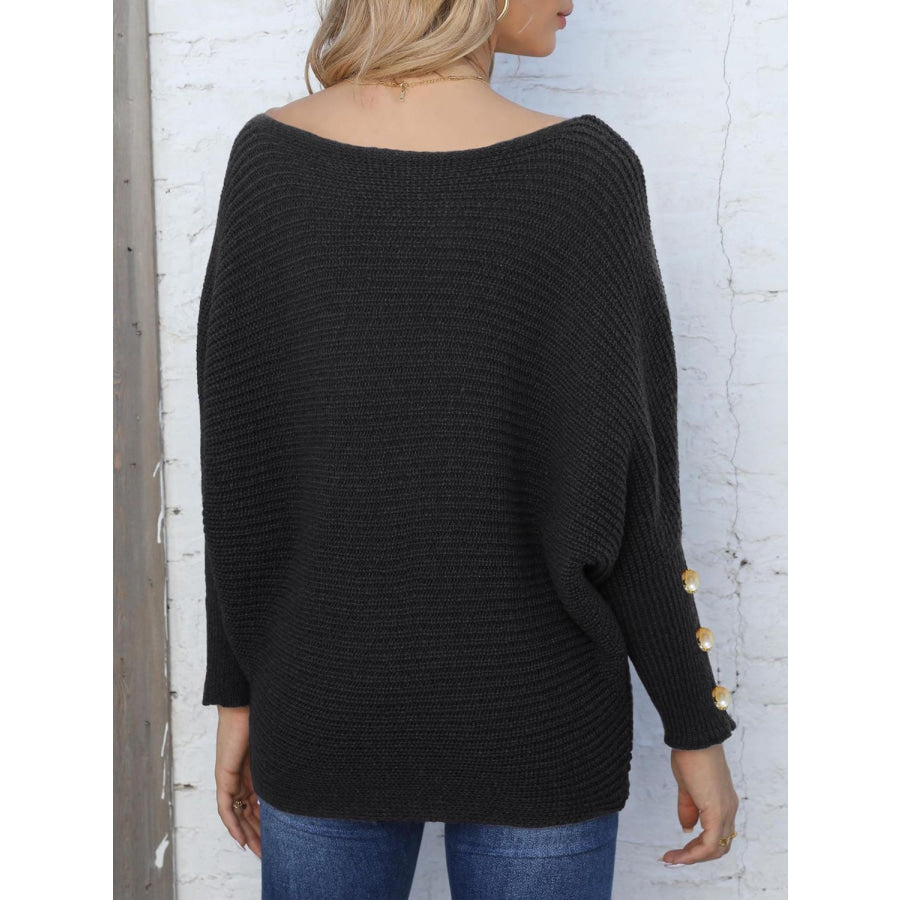 Full Size Boat Neck Long Sleeve Sweater Apparel and Accessories