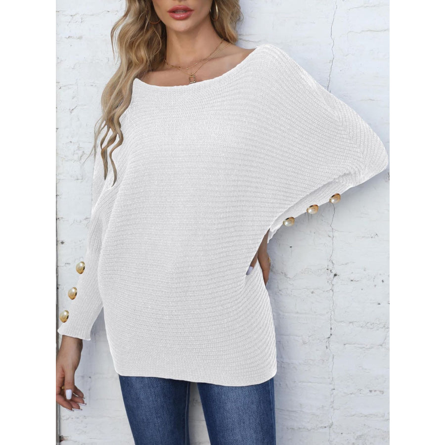 Full Size Boat Neck Long Sleeve Sweater Apparel and Accessories