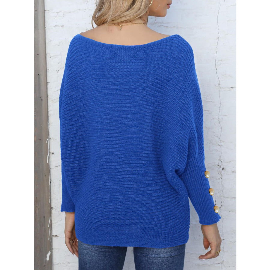 Full Size Boat Neck Long Sleeve Sweater Apparel and Accessories