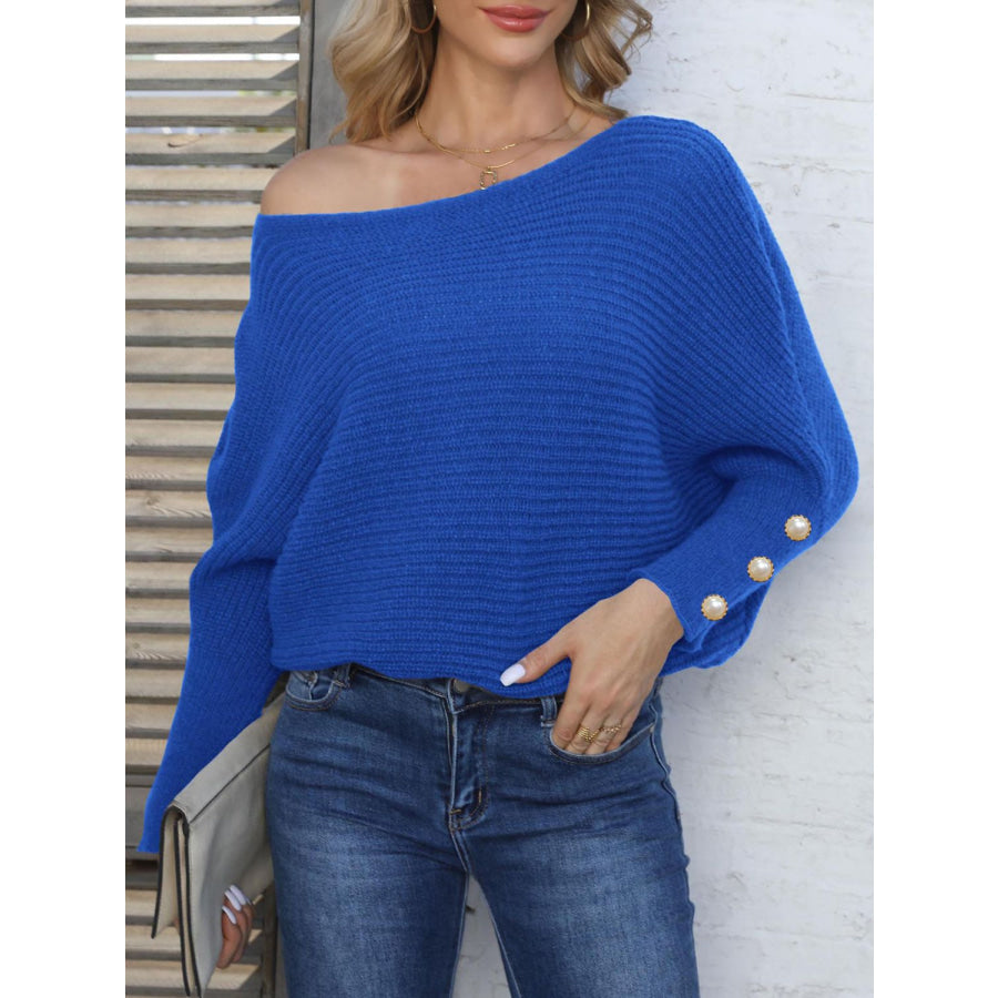 Full Size Boat Neck Long Sleeve Sweater Apparel and Accessories