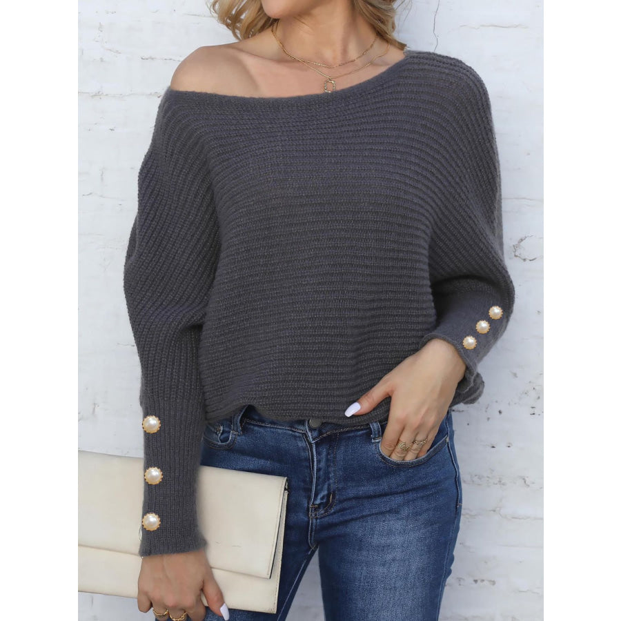 Full Size Boat Neck Long Sleeve Sweater Apparel and Accessories