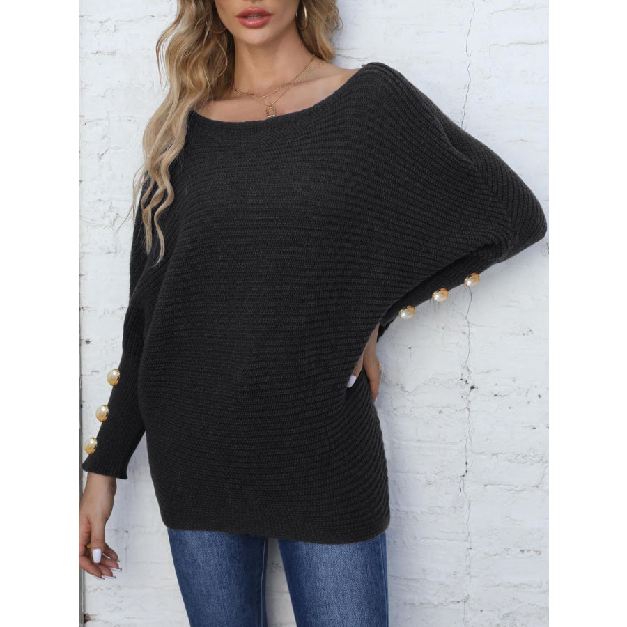 Full Size Boat Neck Long Sleeve Sweater Apparel and Accessories