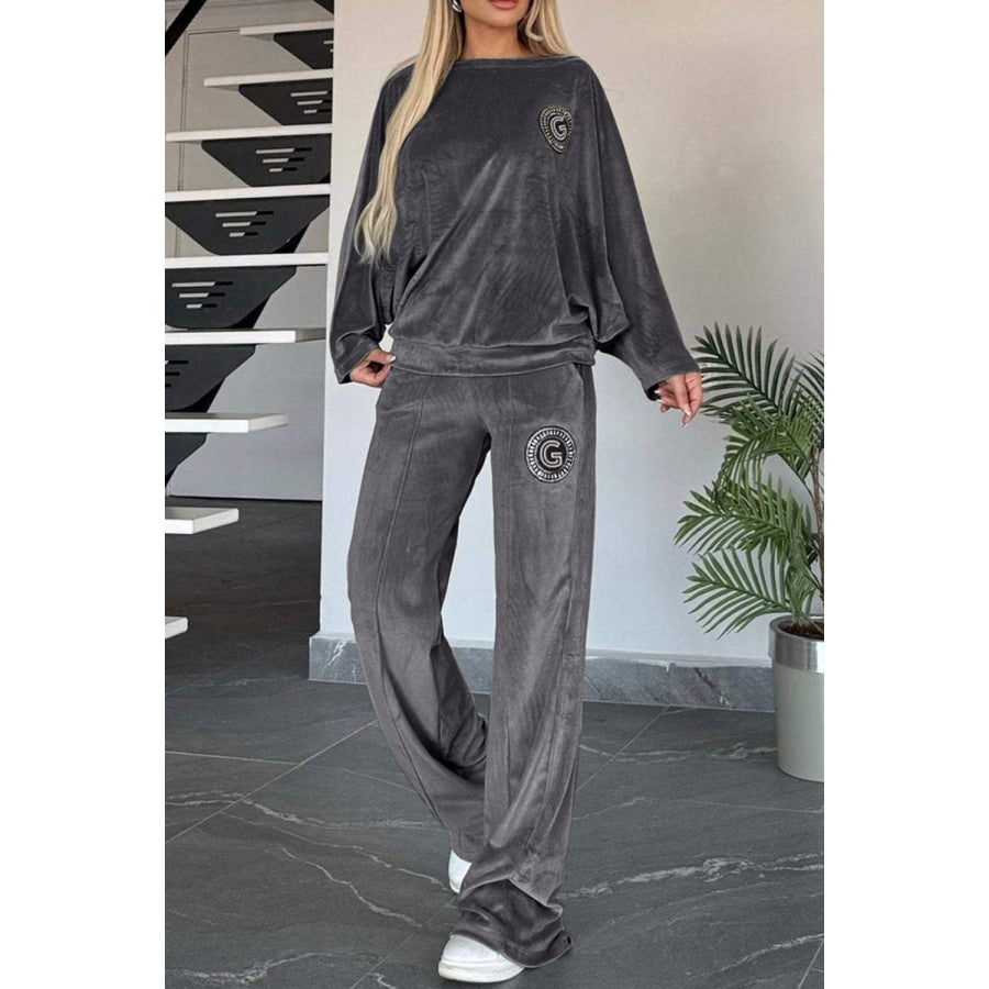 Full Size Boat Neck Long Sleeve Top and Pants Set Apparel and Accessories