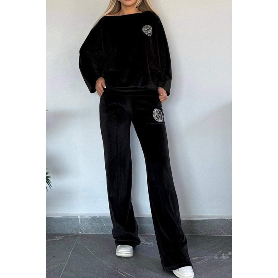 Full Size Boat Neck Long Sleeve Top and Pants Set Apparel and Accessories