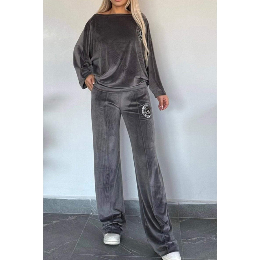 Full Size Boat Neck Long Sleeve Top and Pants Set Apparel and Accessories