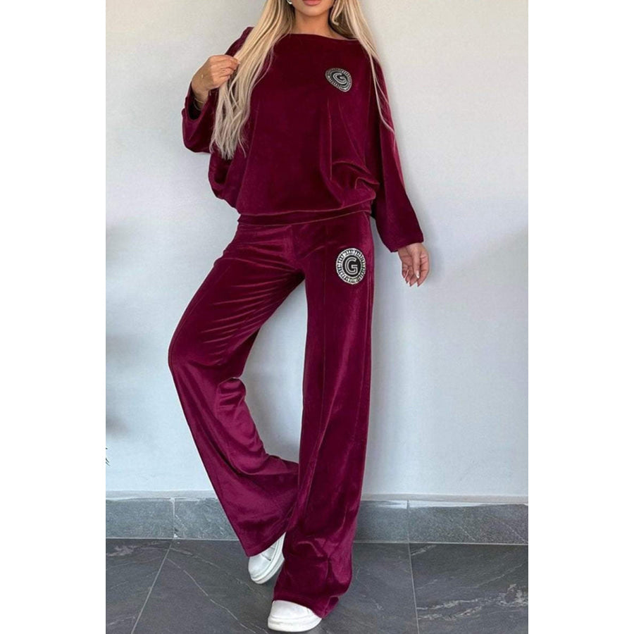 Full Size Boat Neck Long Sleeve Top and Pants Set Plum Purple / S Apparel and Accessories